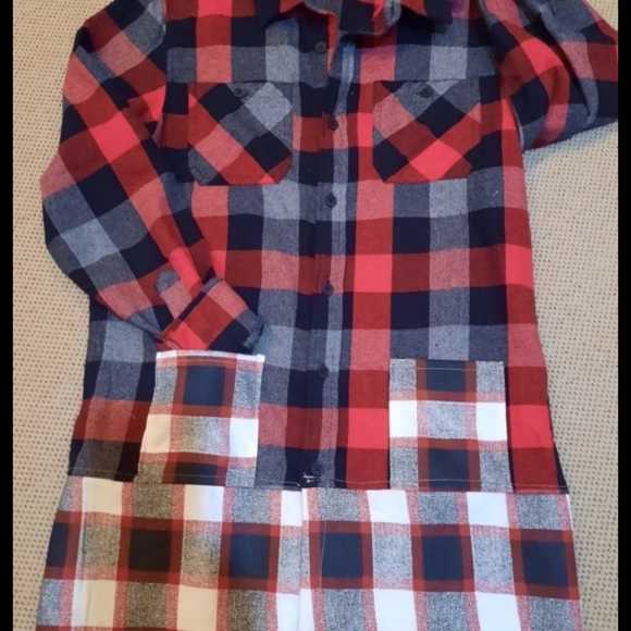 Upcycled Flannel Plaid Shirt Duster Ladies S Or Girl L Don't Throw It Out - Picture 2 of 3